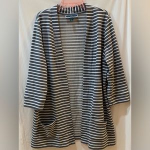 Karen Scott Sport Open Front Cardigan Navy and White Stripe Large